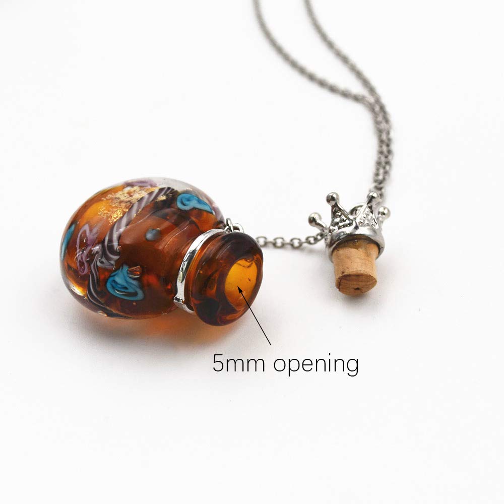 Stainless Steel Colored Glass Pendant Necklace Diffuser Perfume Pendant Aromatherapy Charms (Peacock Blue)