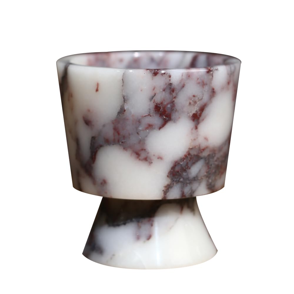 Premium Natural Marble Small Stone Pillar Candle Holder, with Unique Veined Pattern, Decor for Desk, Nightstand, Bathroom or Living Room, Luxe Home for Tea Light