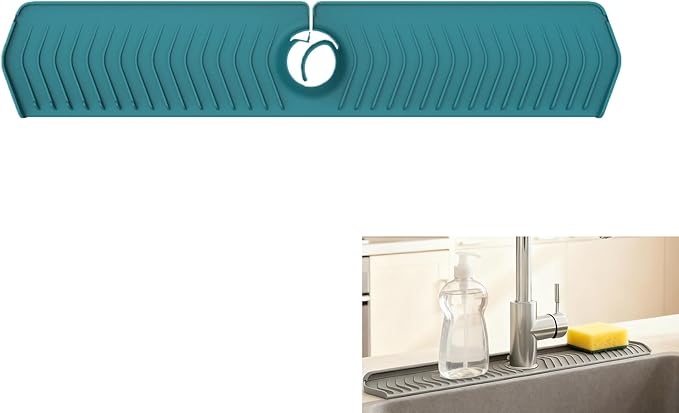 30 Inch Silicone Kitchen Sink Faucet Mat, Adjustable Waterproof Splash Guard
