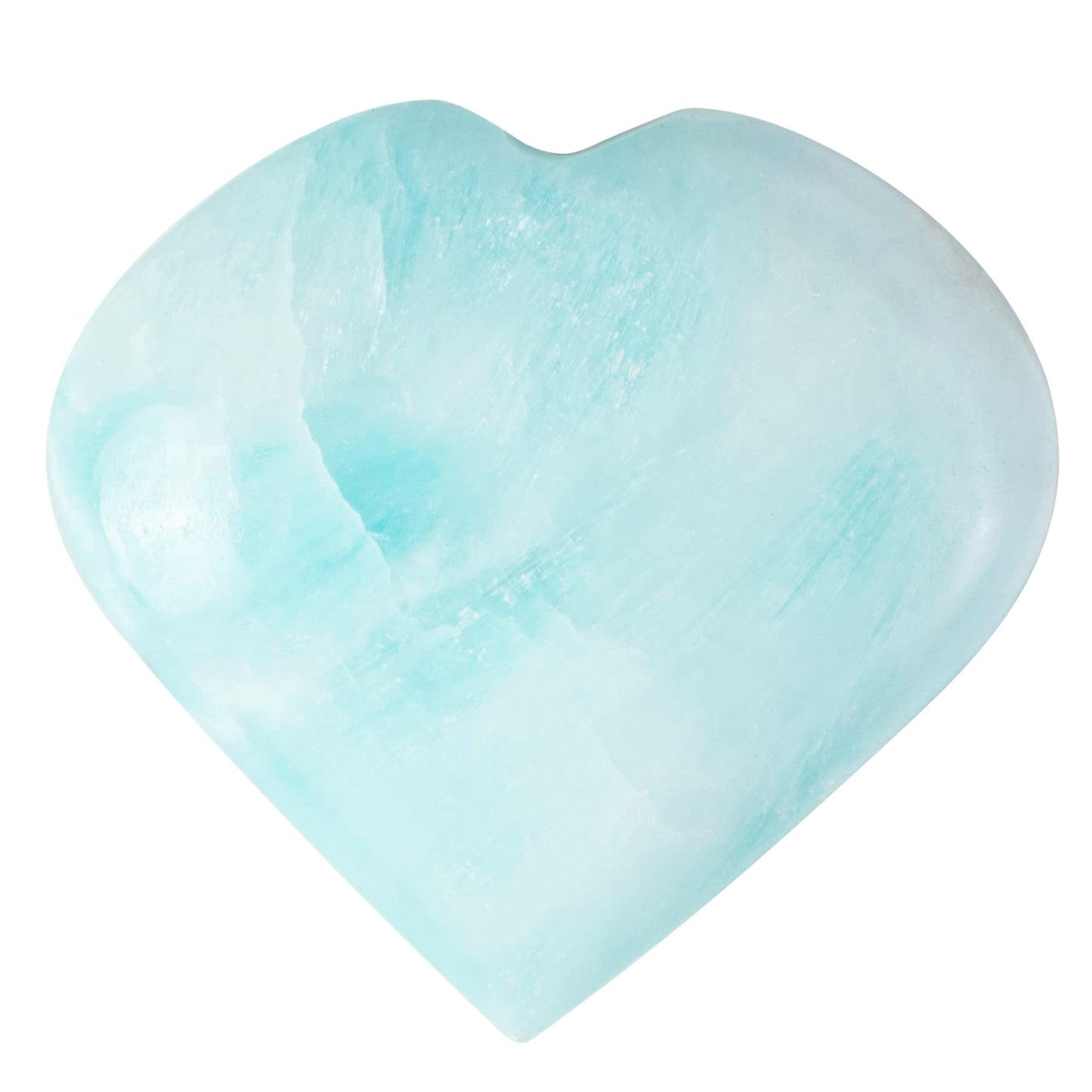 Crocon 50mm Blue Aragonite Heart Stone Big Heart Shape Puff Stones Set 450+ Carats Pocket Crystal Healing Tumble Collection Palm Worry Stone Good Luck Charm Meditation Gift Craft Home Decor