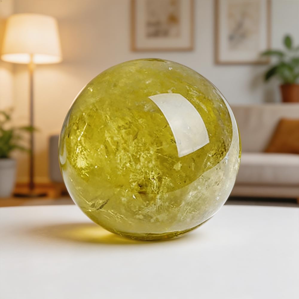 1.57-1.97inch/4-5cm Natural Citrine Crystal Ball, Hand Polished Yellow Quartz Sphere, Reiki Healing Crystal Sphere, Energy Balancing Stone Crafts, Feng Shui Home Desktop Ornament, Decorative Gift