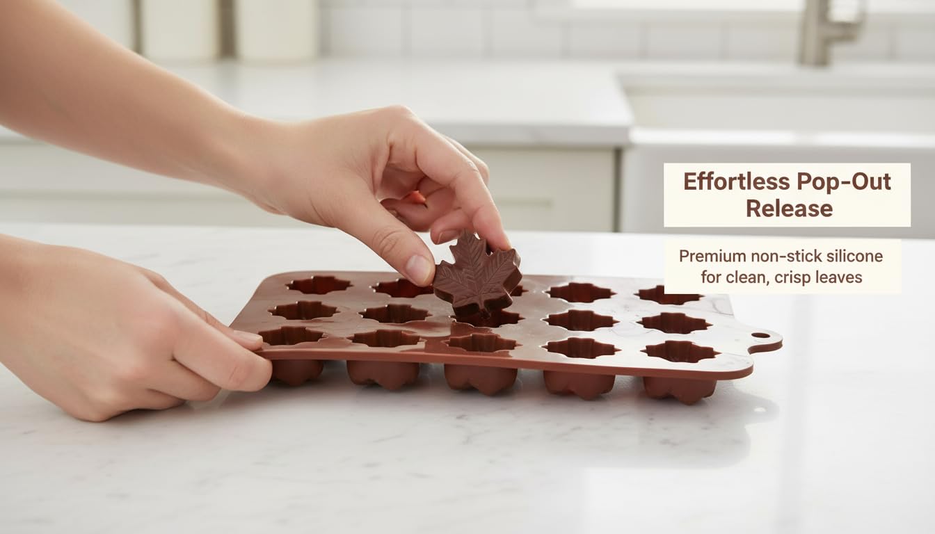 Maple Leaf Silicone Molds, 2-Pack (30 Cavities) for Chocolate, Gummies, Ice Cube Tray, Fall/Thanksgiving Candy, Baking and Craft Decor | Food-Grade, Nonstick, Reusable | Pumpkin & Autumn Leaf Toppers