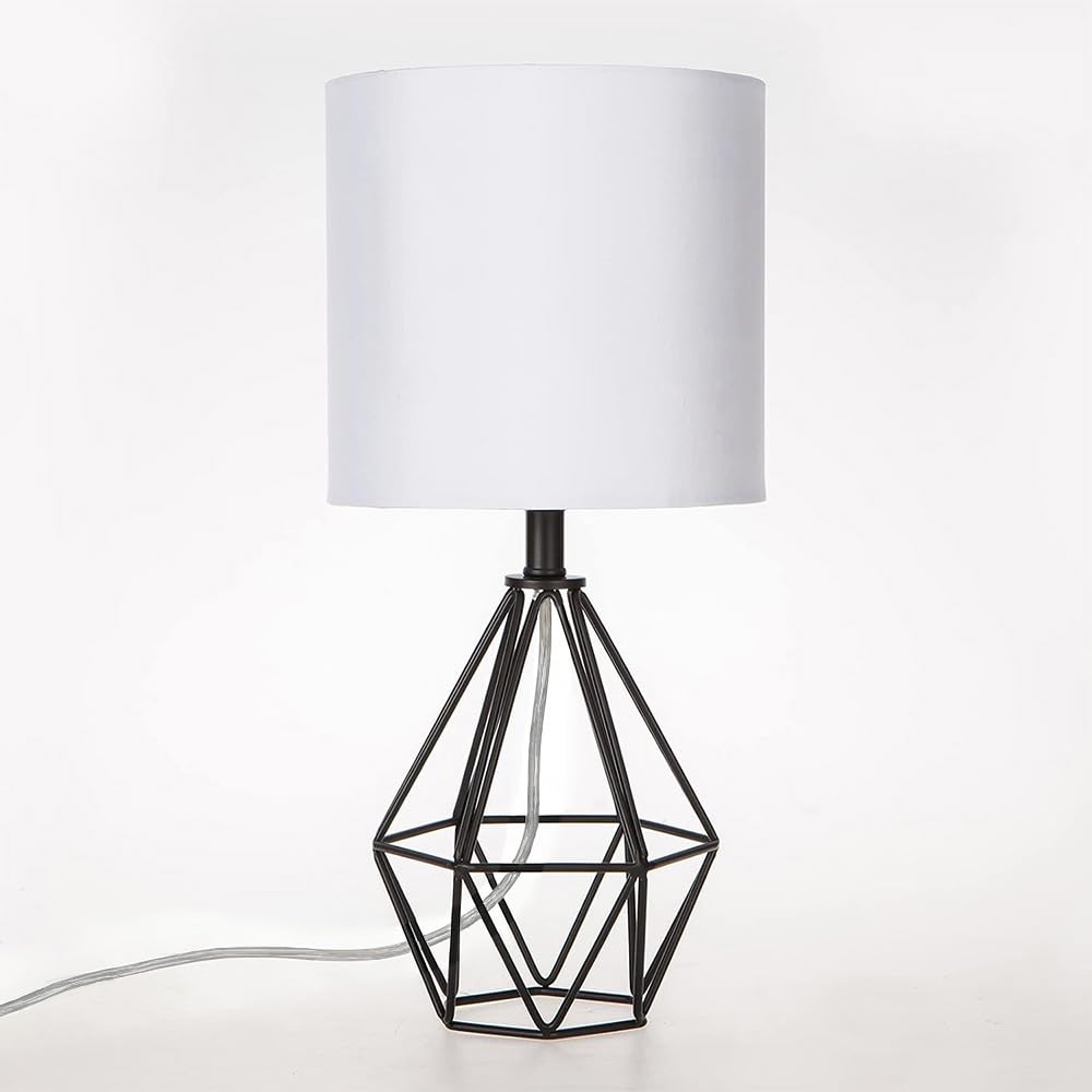 COTULIN Black Bedside Table Lamp,Small Nightstand Lamp for Bedroom,Modern Desk Lamp with TC Fabric Shade Geometric Metal Base for Living Room Study Office Farmhouse