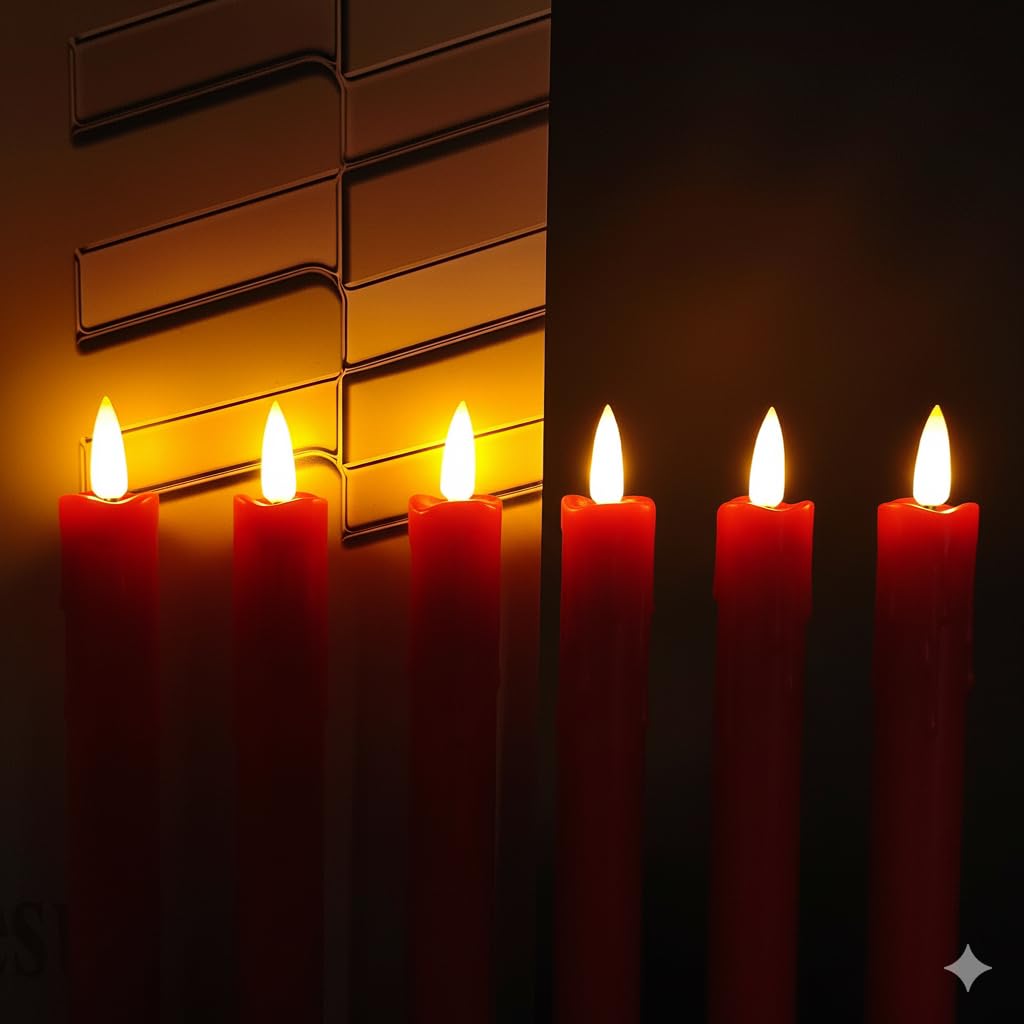 SUNGEGE 6.7 Inch LED Candles Battery Operated, Flameless Candles with Flickering 3D Flame, Led Candle Sticks Safe for Windowsill Wedding Home Christmas Decor, Red, Set of 6