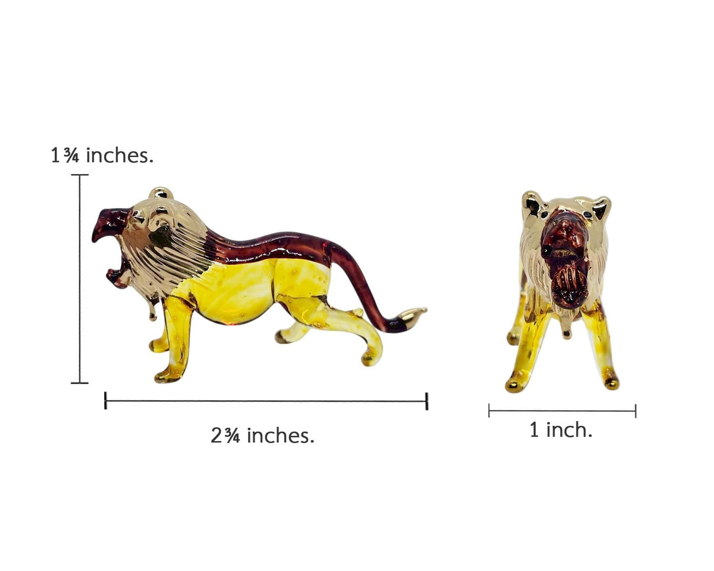Mr_air_thai_Glass_Blown Tiny 2¾" Yellow Brown Gold Roar Lion - Miniature Hand Blown Glass Tigers Lions Panthera Wild Cats Crystal Wildlife Animal Decorative Figures Collectible Figurines Décor Gifts