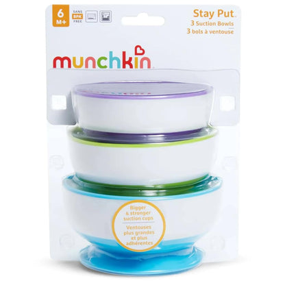 Munchkin Stay Put Baby Suction Bowl Set| Baby Bowls for Weaning| Baby Feeding Suction Dish Pack| for Babies & Toddlers 6 Months+|BPA Free Weaning Set for Babies| Microwave/Dishwasher Safe | 3 Pack