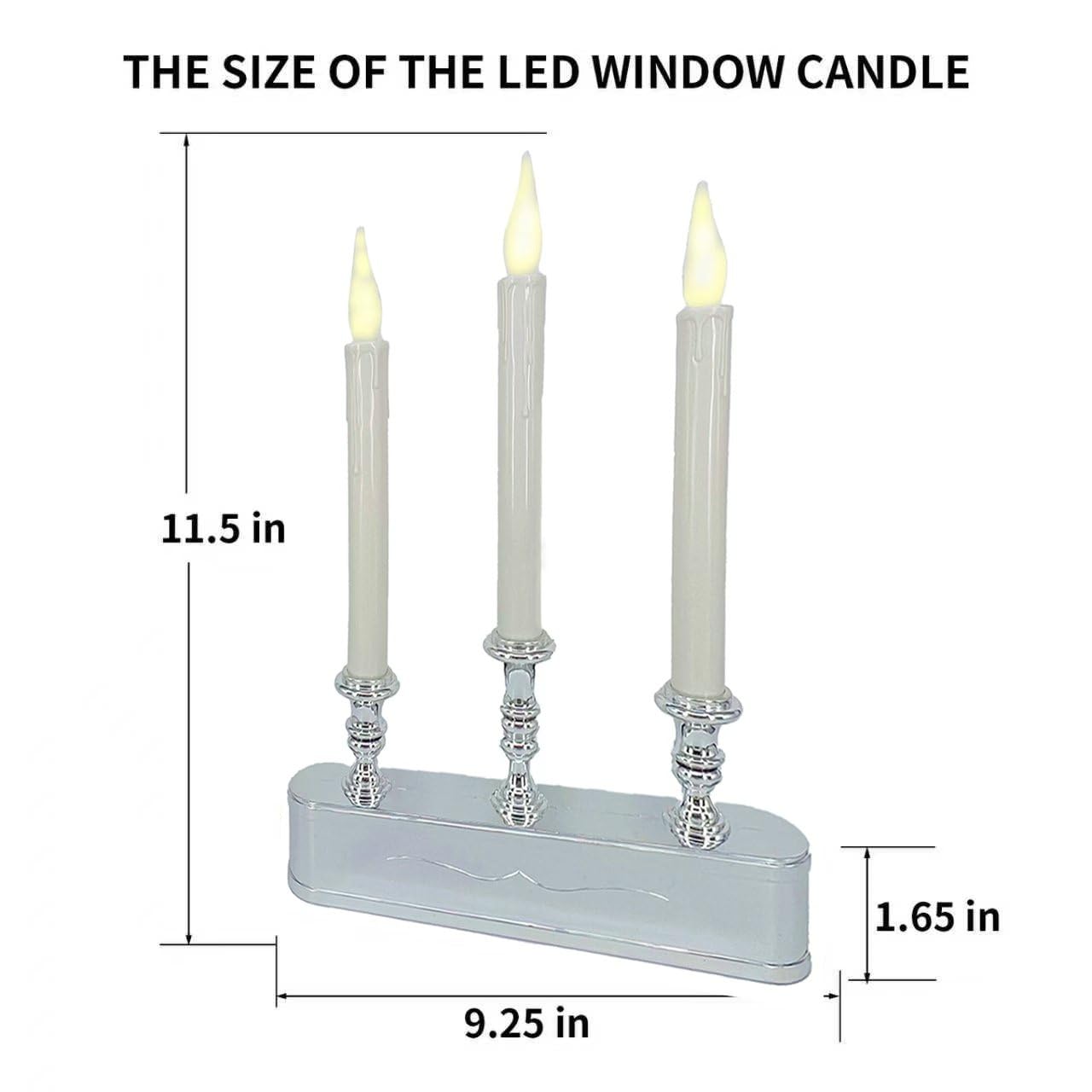 FGDECORJOIE Rechargeable Window Candles with Timer Battery Operated Flicker Flame Silver Antique 3 Tier LED Window Candelabra 11.5 Inch Hight for Christmas New Year Festival