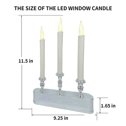 FGDECORJOIE Rechargeable Window Candles with Timer Battery Operated Flicker Flame Silver Antique 3 Tier LED Window Candelabra 11.5 Inch Hight for Christmas New Year Festival