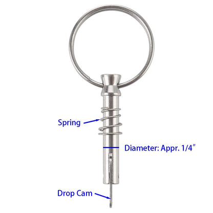 2 Pcs Quick Release Pin 1/4" Diameter w/ Drop Cam & Spring, Overall Length 1.5", Usable Length 1",Full 316 Stainless Steel, Bimini Top Pins, Marine Hardware