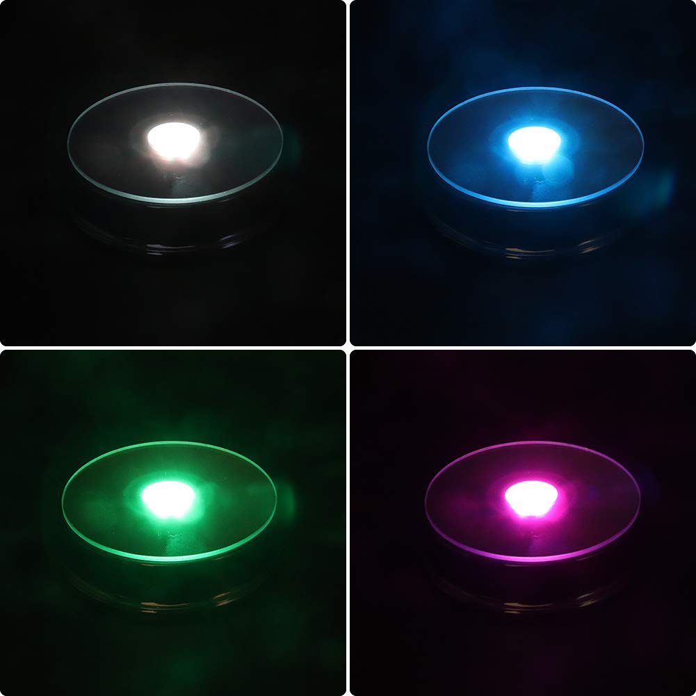 PHOSOK LED Black Display Base- Crystal Glass Art Statue Merchandise Display Stand- Multicolor Changing Light Display Stand Powered by 3 AAA Batteries （Pack of 2）