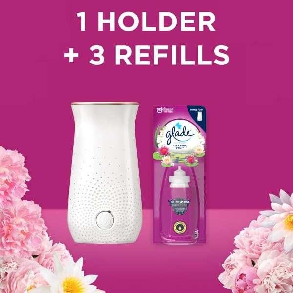 Glade Sense & Spray Holder and Refills, Motion Activated Automatic Room Spray and Odour Eliminator for Home, Relaxing Zen, 1 Holder and 3 Refills (3 x 18ml)