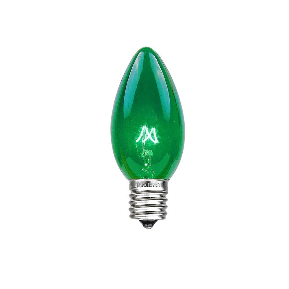 Novelty Lights Christmas Replacement Bulbs - Outdoor Individual Bulbs for Events, Holiday Parties, Patios, and More - C7/E12 Candelabra Base, 5 Watt Lights (Green, 25 Pack)