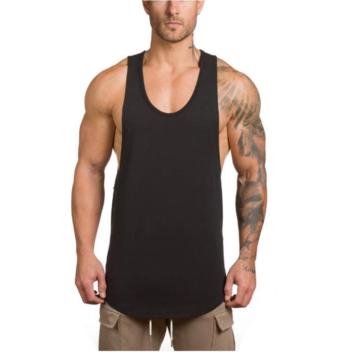 Muscle Killer 3 Pack Men's Muscle Gym Workout Stringer Tank Tops Bodybuilding Fitness T-Shirts (Black+Gray Green+ALOT,Large)