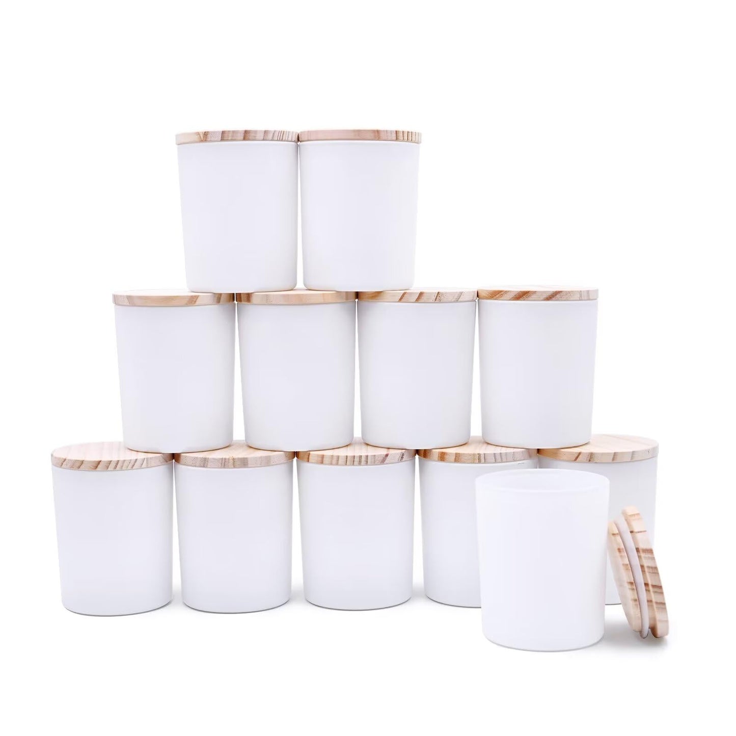SHOWIN Thick Candle Jars for Making Candles 12 Pcs, 7 OZ Empty Jars with Wood Lids for Candle Making, Sample Container, Matte White