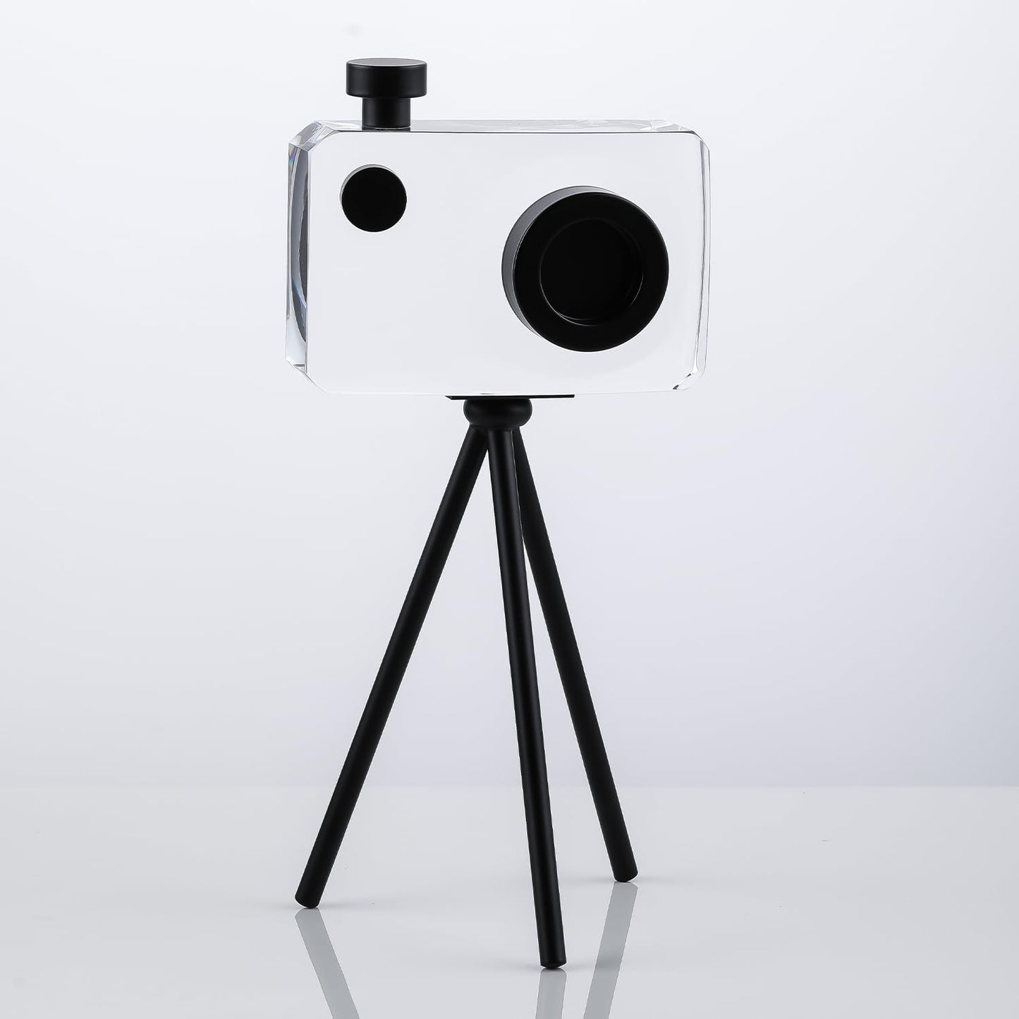 JOASURA Crystal Camera Model Statues- Small Black with Bracket 3.94x5.12inch 2.2LB,Camera Crafts Collectible Figurine Home Desktop Decoration