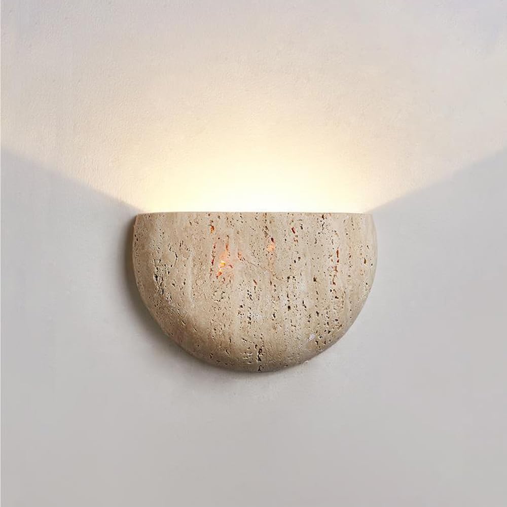 XYHAZCSM Modern Marble Yellow Travertine Wall Sconce LED G4 3000K Wall Lamp Semi Circle Natural Stone Shade Wall Light Japanese Style Wabi-Sabi Art Lighting Fixture For Farmhouse, Foyer, Entryway, Sta
