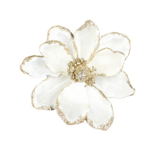 vctops 10 PCS Glitter Artificial Flower Christmas Tree Wreath DIY Ornaments 6.3 Inch Faux Flower for Xmas New Year Wedding Party Holiday Decoration,White A