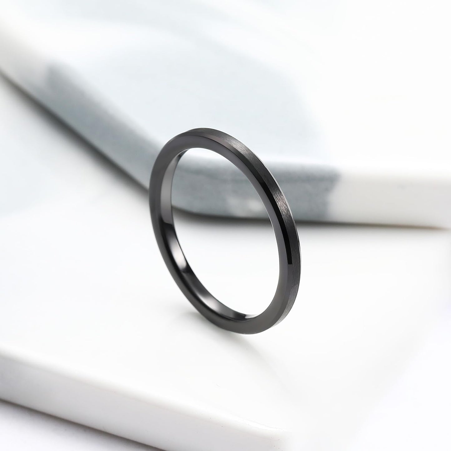 King Will 2mm Black Tungsten Men's Wedding Band - Brushed Matte Finish, Beveled Polished Edge, Comfort Fit Size 8