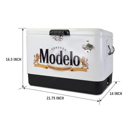 Modelo Ice Chest Cooler - Portable Ice Bucket with Bottle Opener, Vintage Style, Insulated for Camping, Beach, Picnic, RV, BBQs, Tailgating, Fishing, Stainless Steel 85 Can Ice Box, 51L (54 qt)