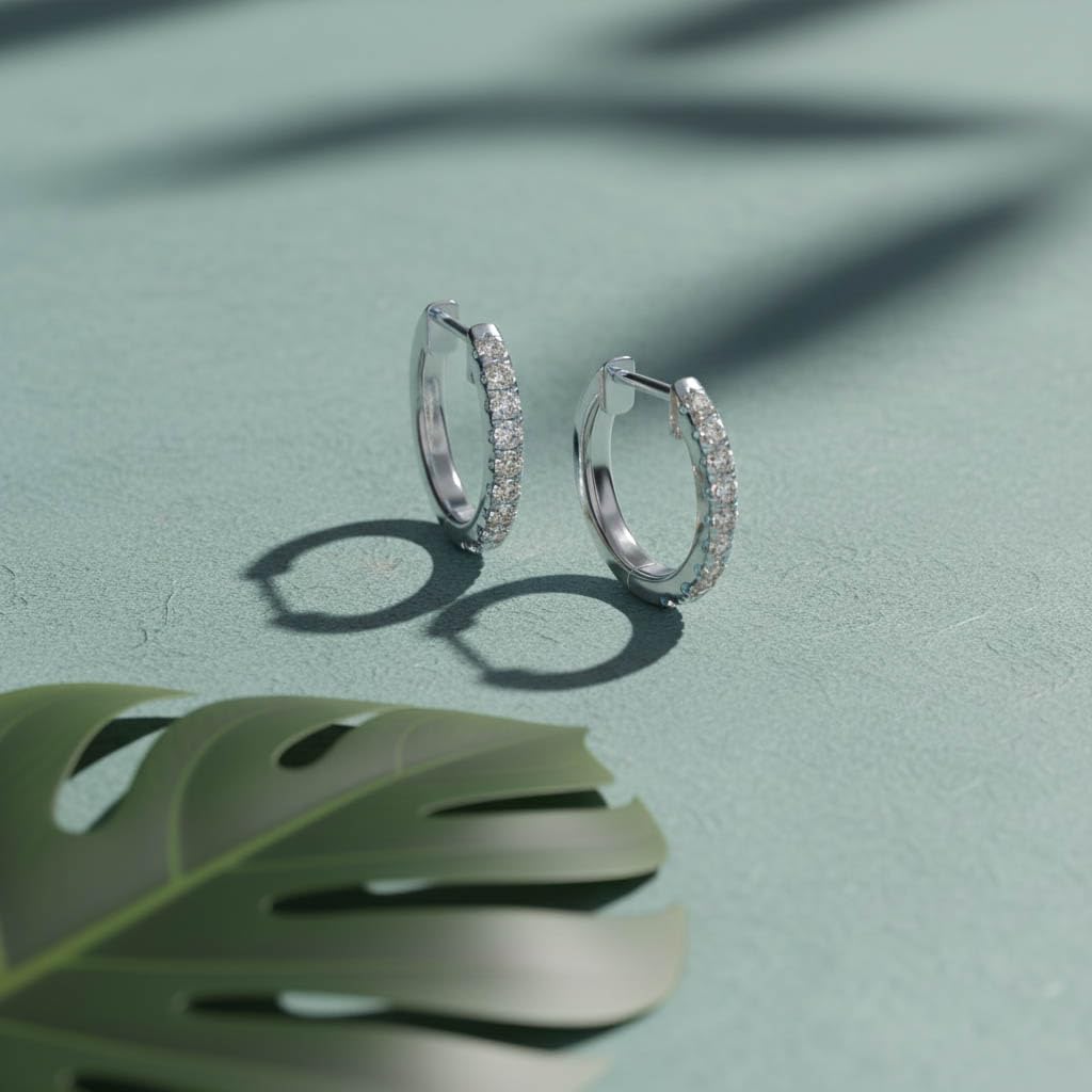 Huggie Hoop Earrings For Women, 1/4 Carat Round Shape Lab Grown Diamond Wedding Bridal Hoop Earrings In 14K Solid White Gold Jewelry for Her (0.25 Cttw)