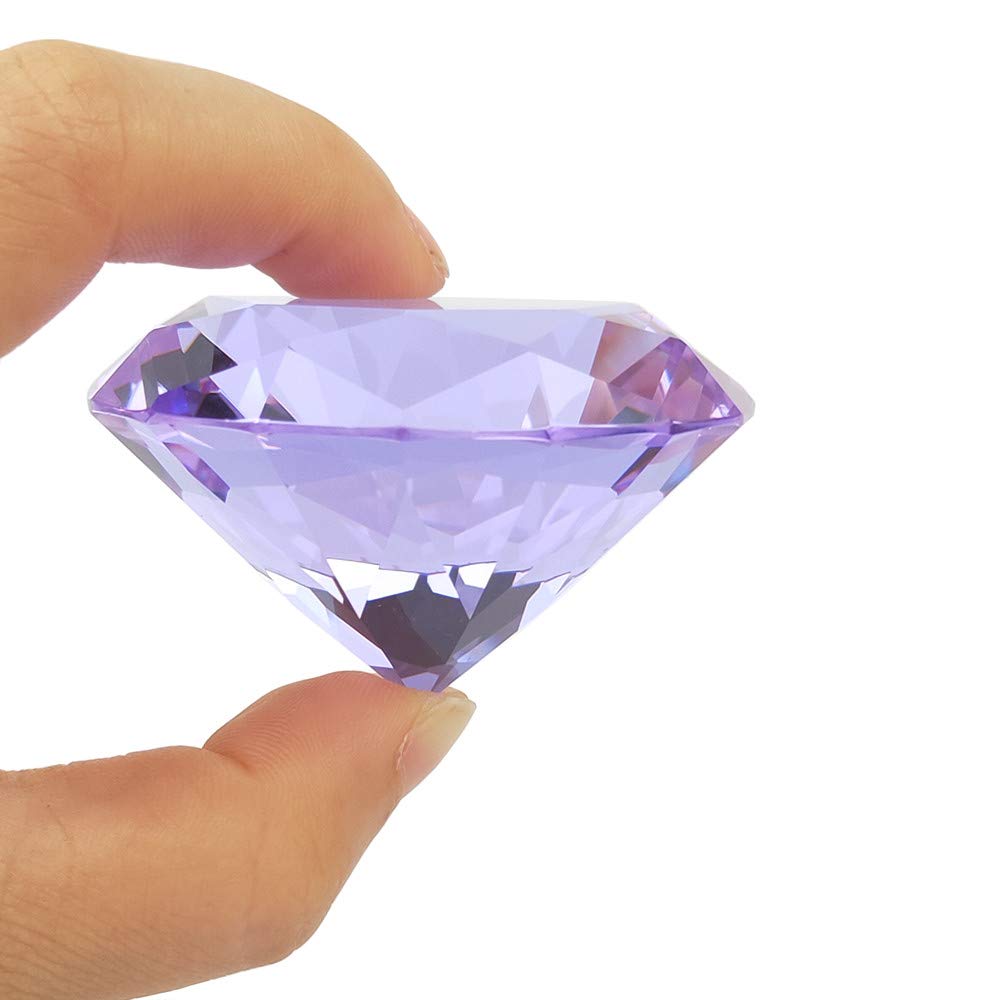 Crystal Glass Diamond Shaped Decoration 60mm Jewel Paperweight,Gift Decoration Idea for Christmas, Thanksgiving and Birthday (Purple)