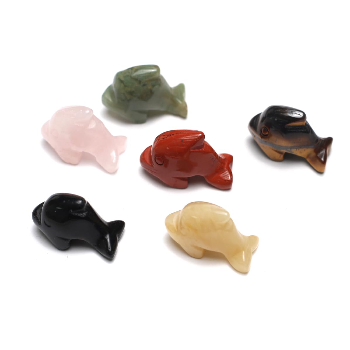 LHJ 7 Pcs Natural Stone Ornaments Crystal Décor Stone Figurines Carved Healing Statue Home Table Sculpture Cute Dolphin Decoration for Women Men Gift
