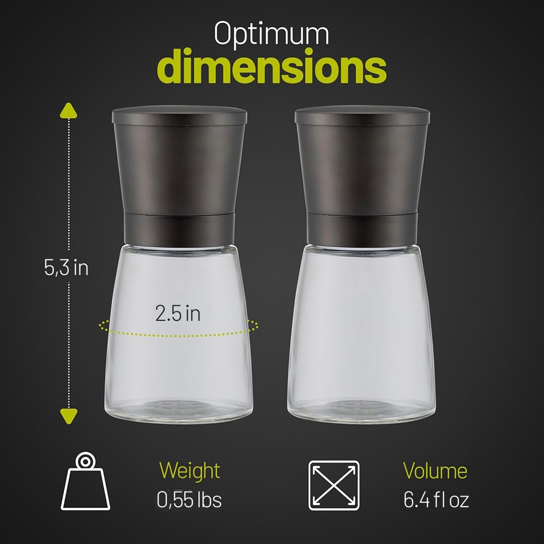 ZOLMER® Premium Stainless Steel Salt and Pepper Grinder Set manual | Adjustable Ceramic Grinder for Salt & Pepper- Black Pepper mill, Salt Grinder & Chili Mill [no spice included] (Small Black)