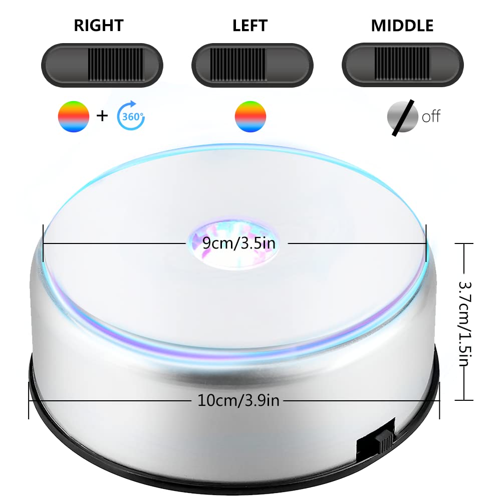 Watris Veiyi 4" LED Colorful Rotating Display Base, Light Rotating Crystal Display Base, Display Base Stand Turner for Crystals Glass Art and Cup