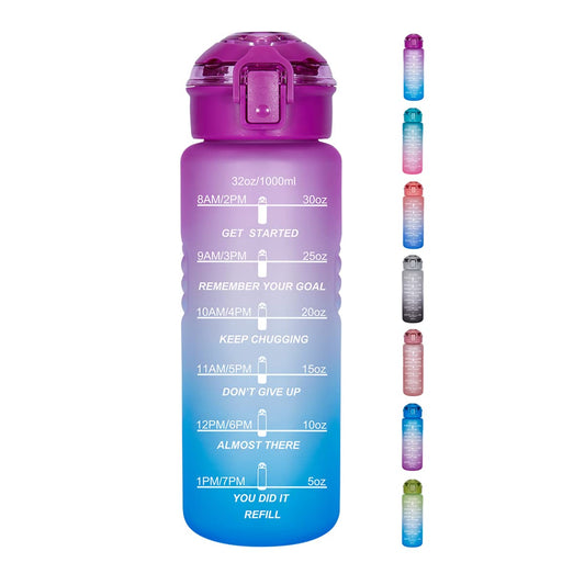 Goothdurs 32oz Motivational Water Bottle with Time Marker Reminder – Water Tracker Bottles with Times to Drink - Leak-Proof BPA Free Hydration Sports Daily Water Bottle Jug with Removable Strainer