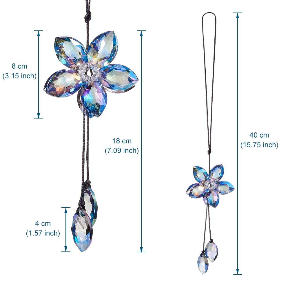 Crystal Flower Rear View Mirror Pendant Car Hanging Ornament Lucky Accessory, Colorful
