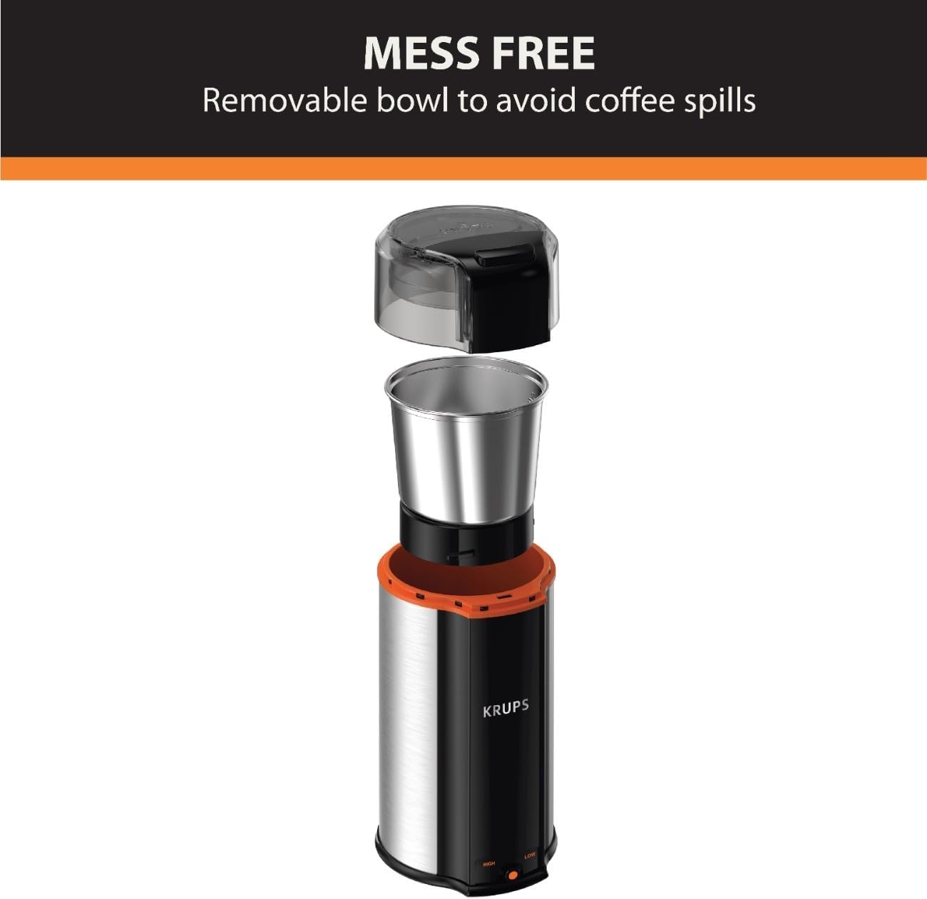 KRUPS Precision Electric Coffee Grinders, 3 oz Capacity, 200W Motor, Stainless Steel Blades for Uniform Grinding of Beans, Herb and Nuts, Coffee and Spice Grinder Electric, (Black)