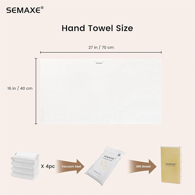 SEMAXE 100% Cotton Hand Towel for Bathroom, Hotel Spa Quality Absorbent Towels