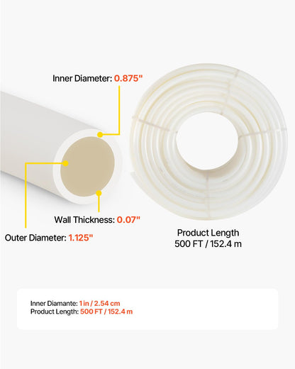 VEVOR PEX Pipe, 1 Inch x 500 FT Tubing, Non Oxygen Barrier White B Pipe, Flexible Water Line for RV Sewer Hose, Plumbing, Radiant Heating