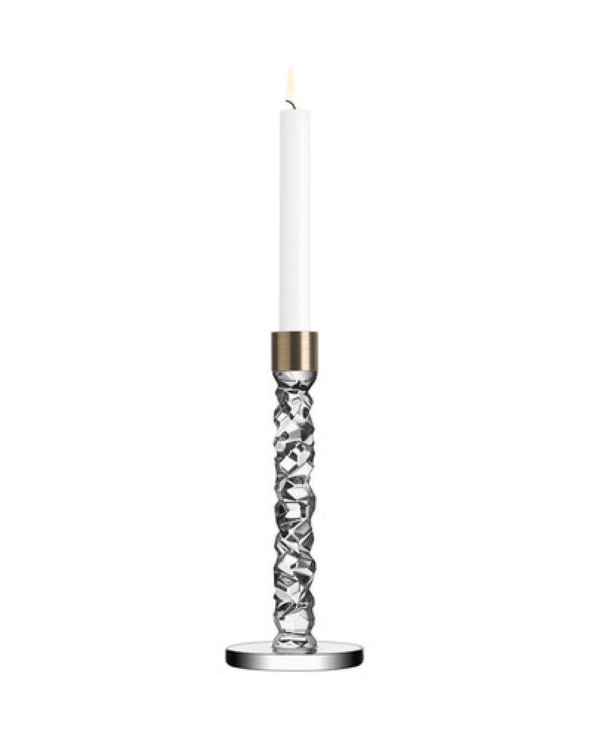 Orrefors Carat 9.5 Inch Brass Candlestick, Pair