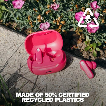 Skullcandy Smokin’ Buds Wireless Earbuds, Bluetooth Headphones, Noise Isolating Fit, Up to 20 Hours Battery, IPX4 Sweat and Water Resistant, Microphone for iPhone Android - Pink