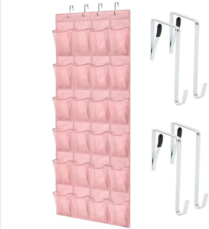 GORILLA GRIP Over the Door Shoe Organizer, 24 Large Breathable Mesh Pockets