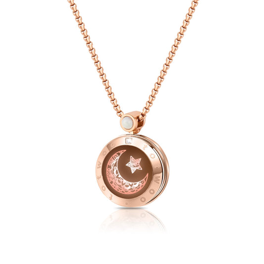 Single Long Distance Touch Necklace for Couples, Vibration & Light Up Smart Love Jewelry, Long Distance Relationship Gifts for Girlfriend Boyfriend Her Him, One-to-One Bluetooth Pairing via the Companion App,Gold Moon
