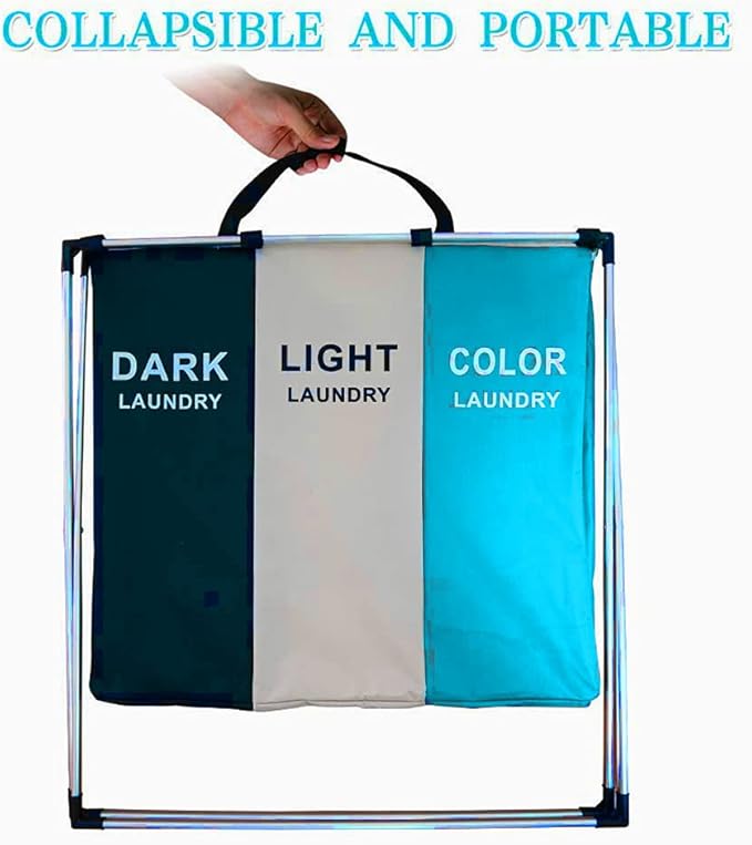 Laundry Cloth Hamper Sorter Basket Bin Foldable 3 Sections