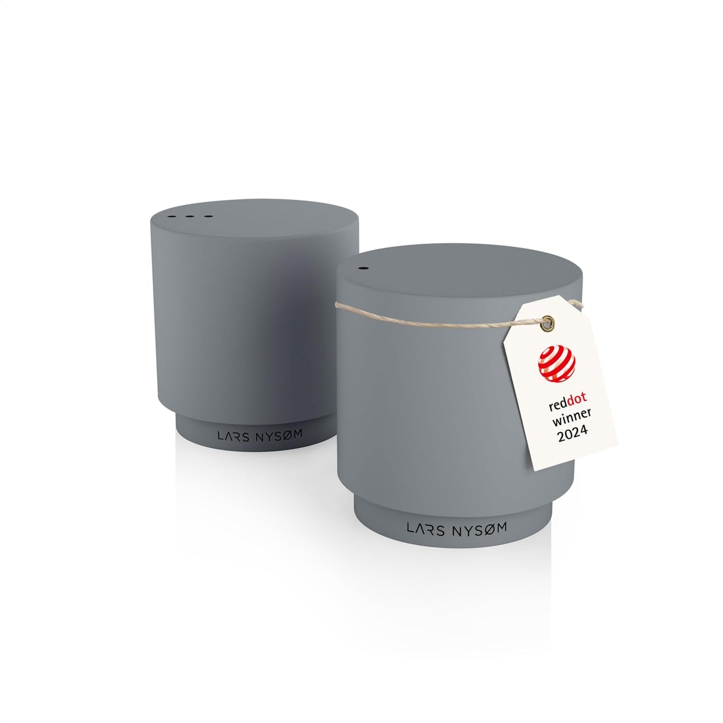 LARS NYSØM Mini Salt and Pepper Shakers Set | Stainless Steel Salt and Pepper Shakers with Modern Minimalist Design, Easy Refill, Small Size (Ash Gray)