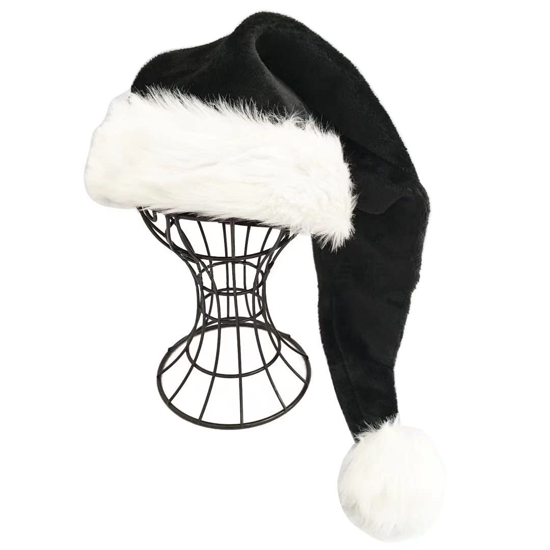 QIAONIUNIU Black Santa Hat - Adults Deluxe Black And White Xmas Christmas Hat Pack 2 pcs