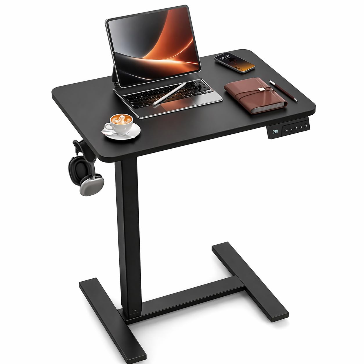 FiCiHi Electric Standing Desk with Wheels – Adjustable Height Mobile Sit-Stand Laptop Table, Portable Rolling Small Computer Workstation for Home Office & Bedside Use (24"x16", Black)