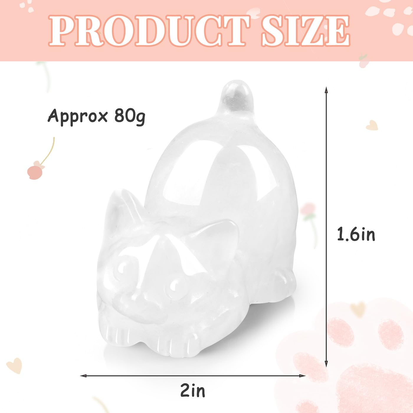 ZHIYUXI 2" Clear Quartz Cat Figurine Decor Cat Stone Sculpture Crystal Cute Cat Ornament Gifts for Cat Lovers Women Home Room Office Decoration