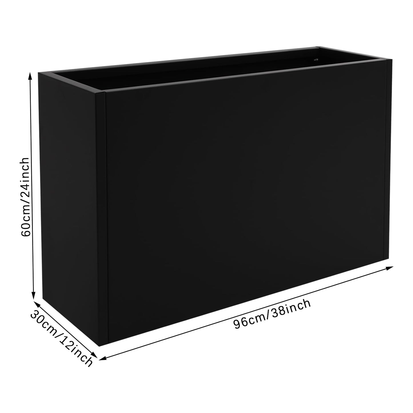 Black Rectangular Planter Outdoor with Insert Shelf, Tree Planter Pot Steel Large Tall Rectangular Planters for Outdoor Plants 38*12*24In Black Planter Box for Patio, Deck, Yard, Garden