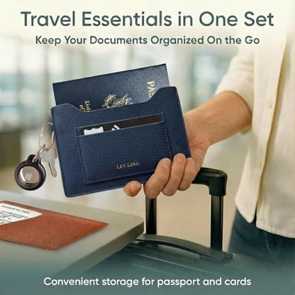 LEV LINA Passport Holder for Travel RFID Blocking Slim Leather Passport Wallet & Passport Book Cover Case with Gold Tone Screw Carabiner and Gift Pouch, Airport Essentials (Brown)