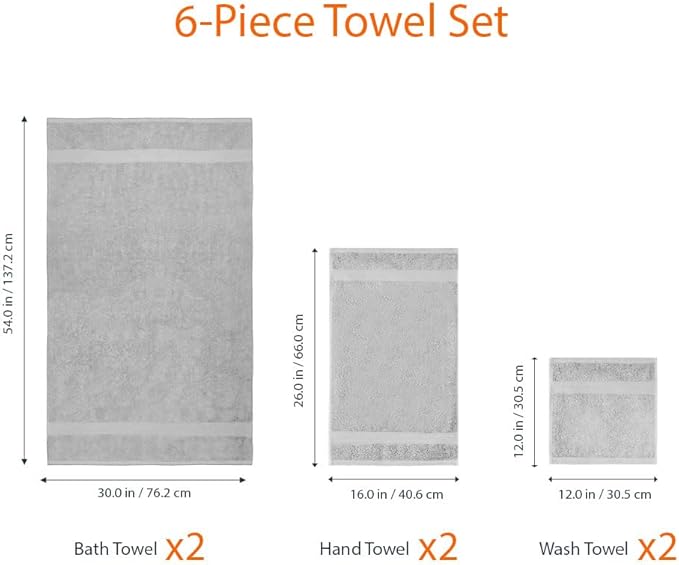 Amazon Basics 6-Piece Fade-Resistant 100% Cotton Towel Set