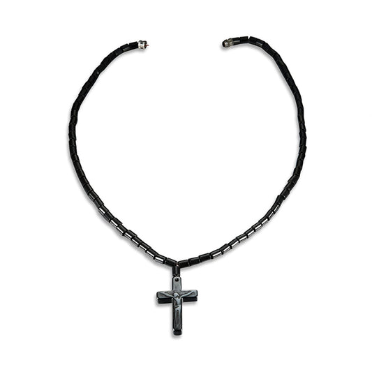 Hematite Obsidian Necklace for Women Men Therapy Jewelry, Healing Energy Pain Relief Anti Swelling, Nature Stone Necklace Cross Peace Pendant-cross