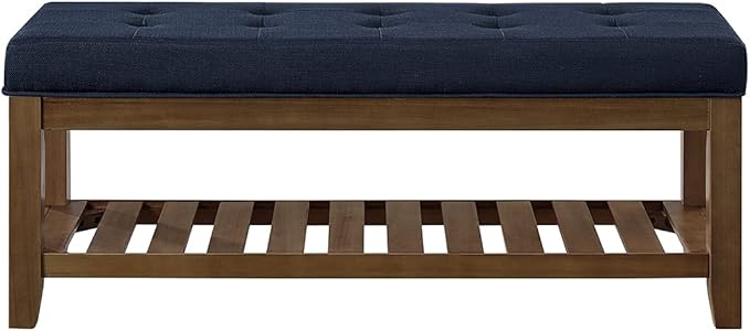 24KF Large Rectangular Upholstered Tufted Linen Fabric Ottoman Bench, Padded