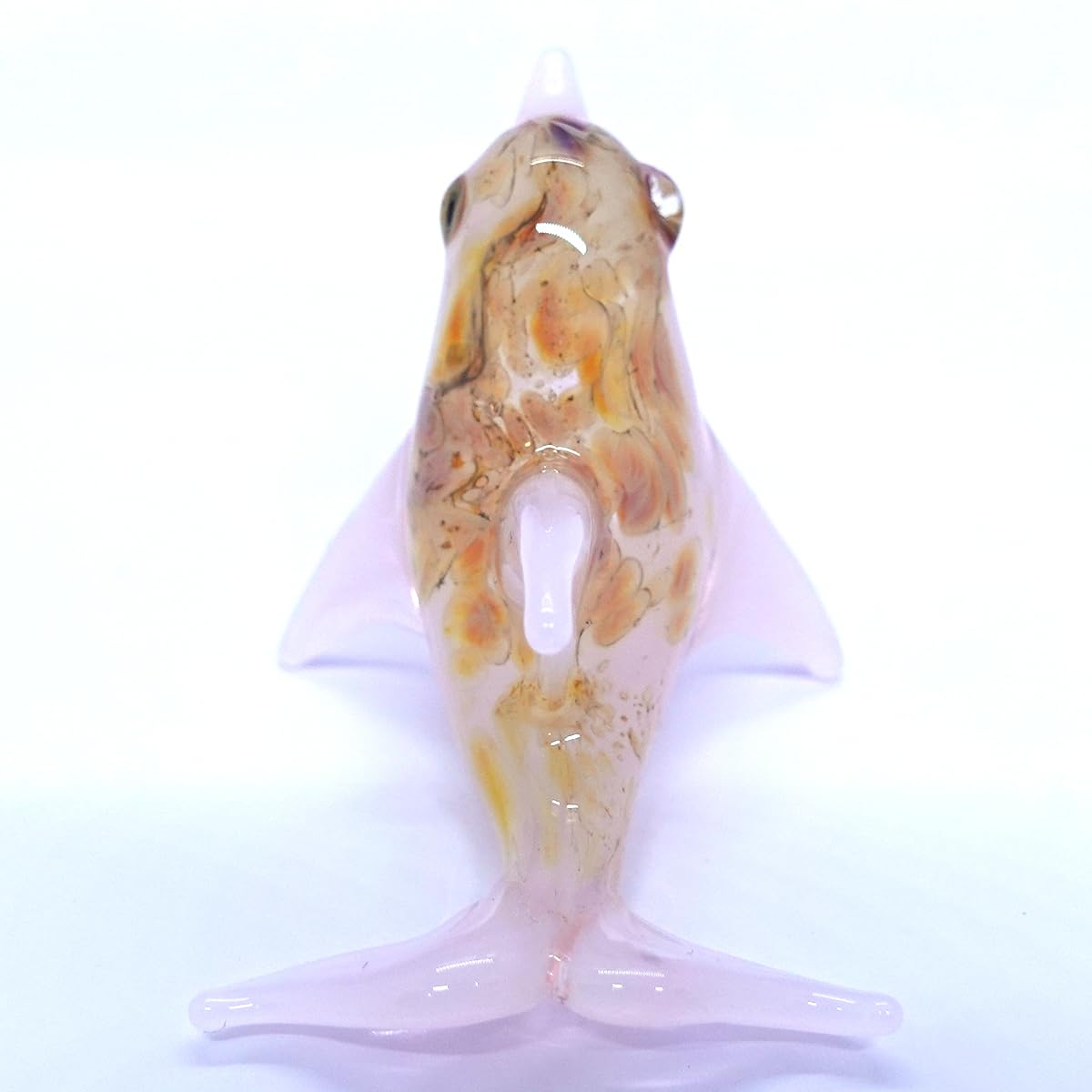 Sansukjai Dolphin Miniature Tiny Hand Blown Glass Art Figurines Sea Animals Ocean Collectible Gift Home Décor (Marble Orange Pink)