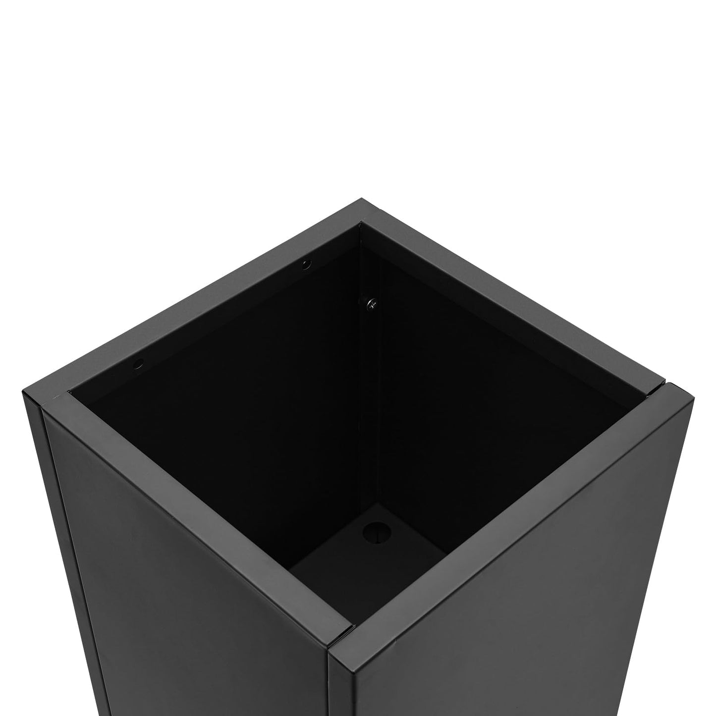 WUSILILU Tall Outdoor/Indoor Metal Planter Box with Drainage Hole, 14 * 14 * 30in Heavy Rectangular Large Flowerpot Stand for Garden, Halls, Patio, Pool Area, Balcony, Entrance, Front Porch (Black)
