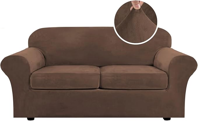 H.VERSAILTEX Real Velvet Plush 3 Piece Stretch Sofa Covers Couch Covers